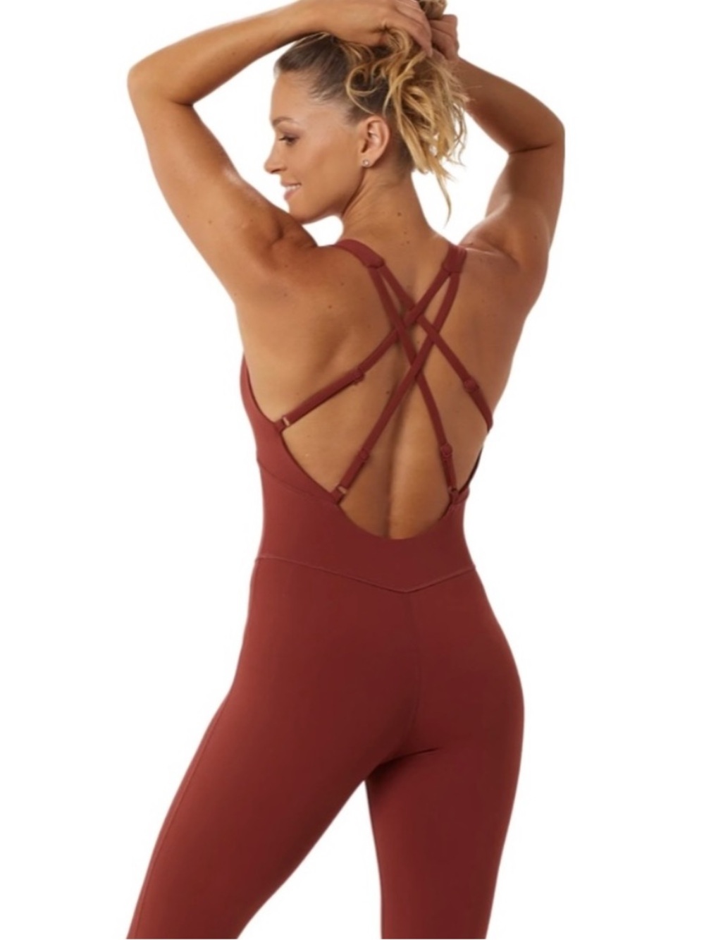 Lolë Step Up Strappy Yoga Jumpsuit Saffron Red Orange Size Large EUC